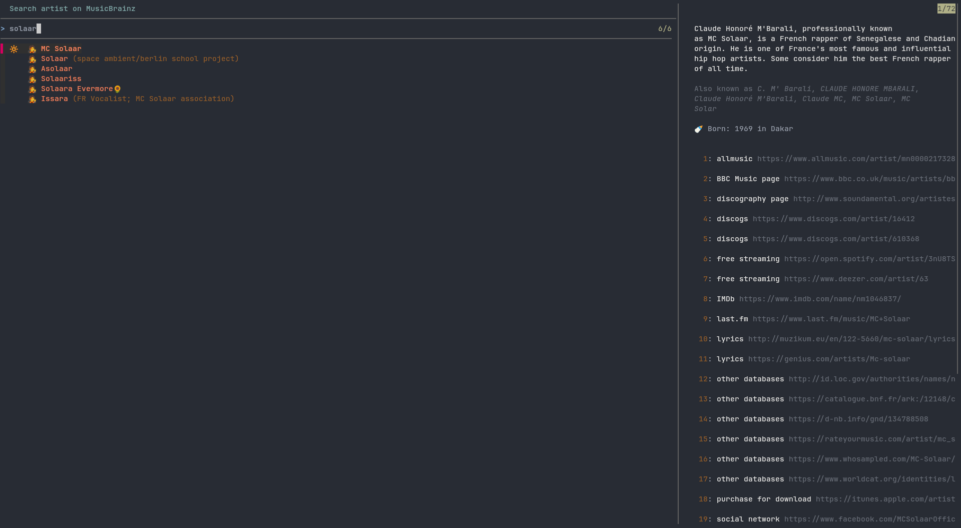 MusicBrainz artist search